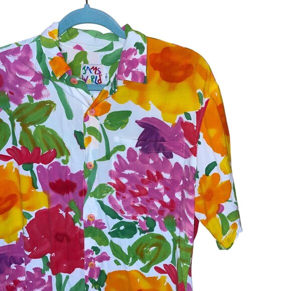 Jams World Vintage Womens Size Small Multicolor Floral Print Rayon Hawaiian Camp - Picture 8 of 8